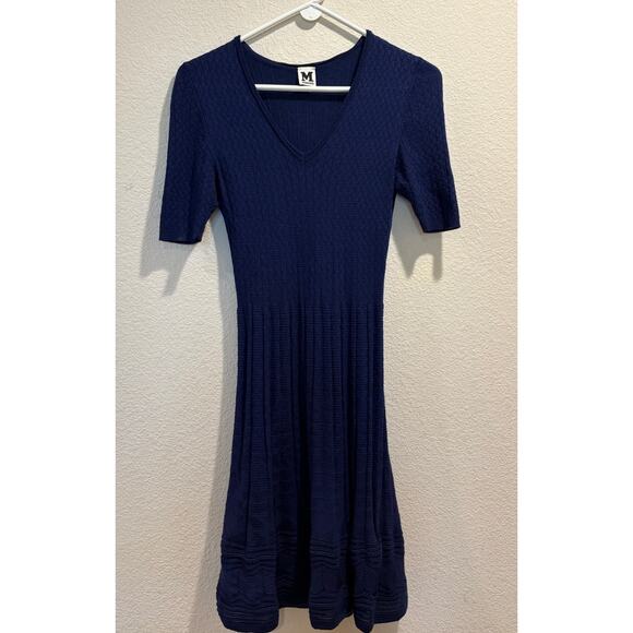 Missoni Blue Wool Blend Short Sleeve V-Neck Pullover Mini Dress Size 6 - Picture 1 of 7